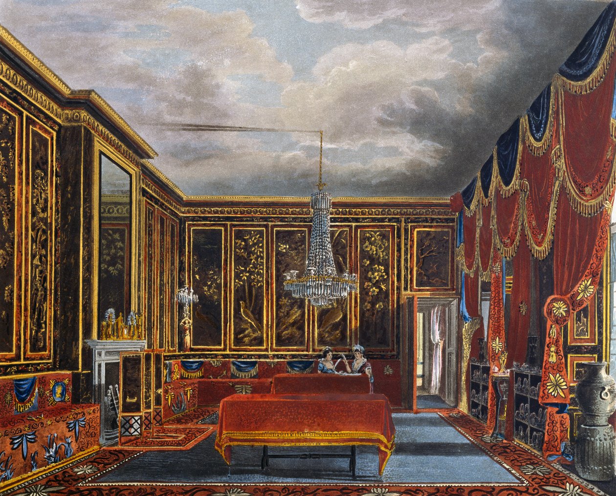 Quarto Japonês, Gravura de Richard Reeve (nascido em 1780), Baseado no design de Charles Wild (1781-1835), From The History of the Royal Residences de Charles (after) Wild