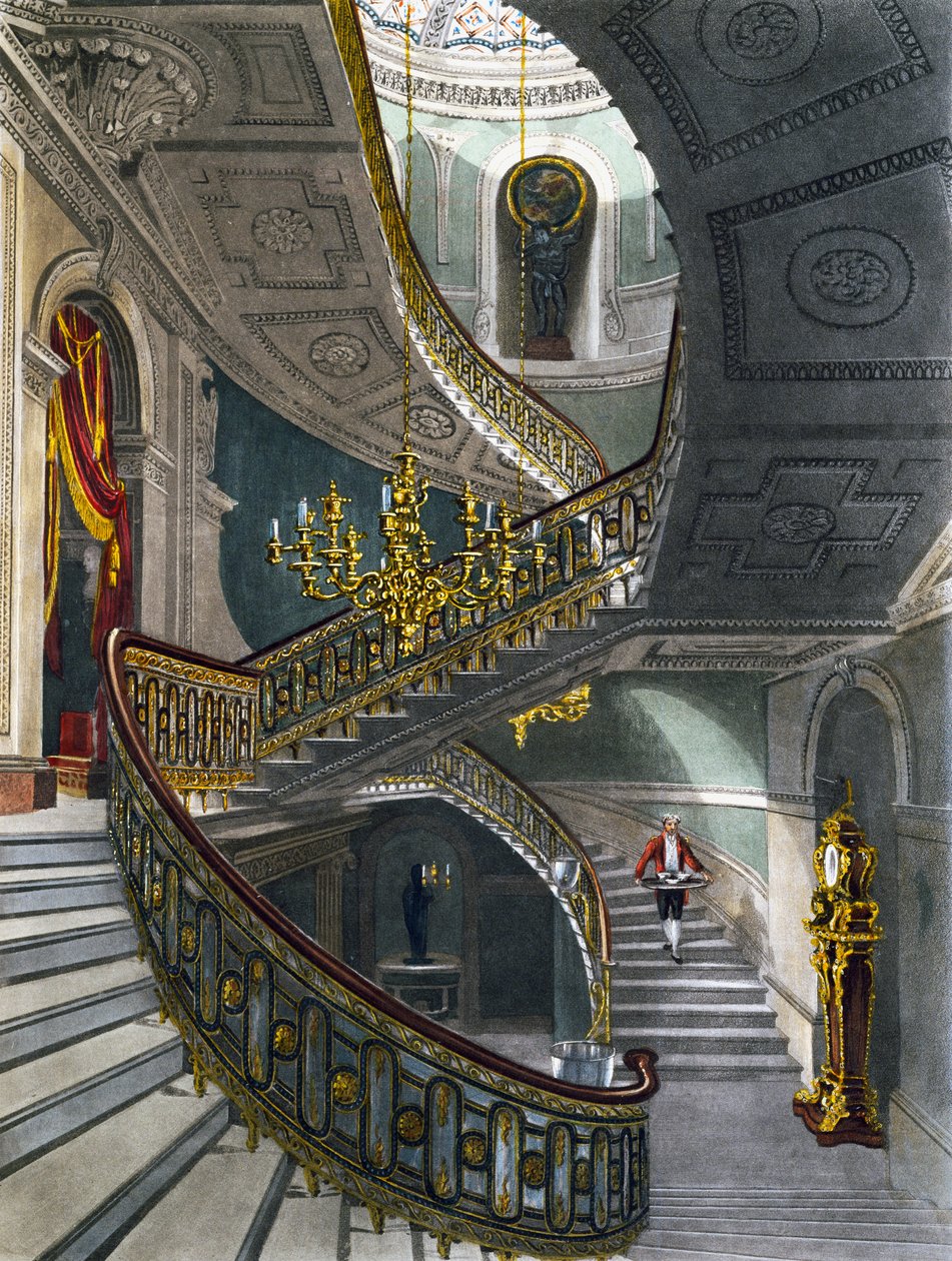 Escadaria, Gravura de Richard Reeve após desenho de Charles Wild, From The History of the Royal Residences de Charles (after) Wild
