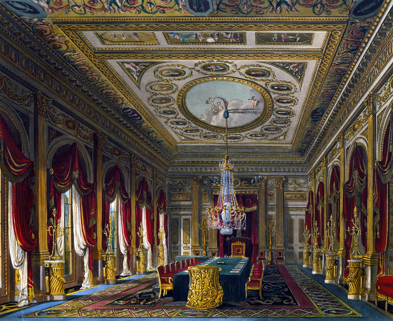 Throne Room, Engraving by Thomas Sutherland (1785-1838), Based on design by Charles Wild (1781-1835), From The History of the Royal Residences de Charles (after) Wild