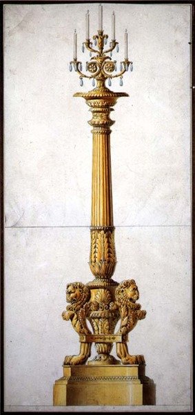Design para um Candelabro Neo-Clássico, c.1820 (caneta e tinta com aguarela sobre papel) de Charles (attr. to) Percier