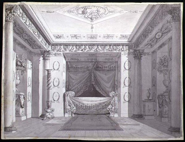 Design para um Quarto Empire, c.1810 (caneta e tinta e aguarela sobre papel) de Charles (attr. to) Percier