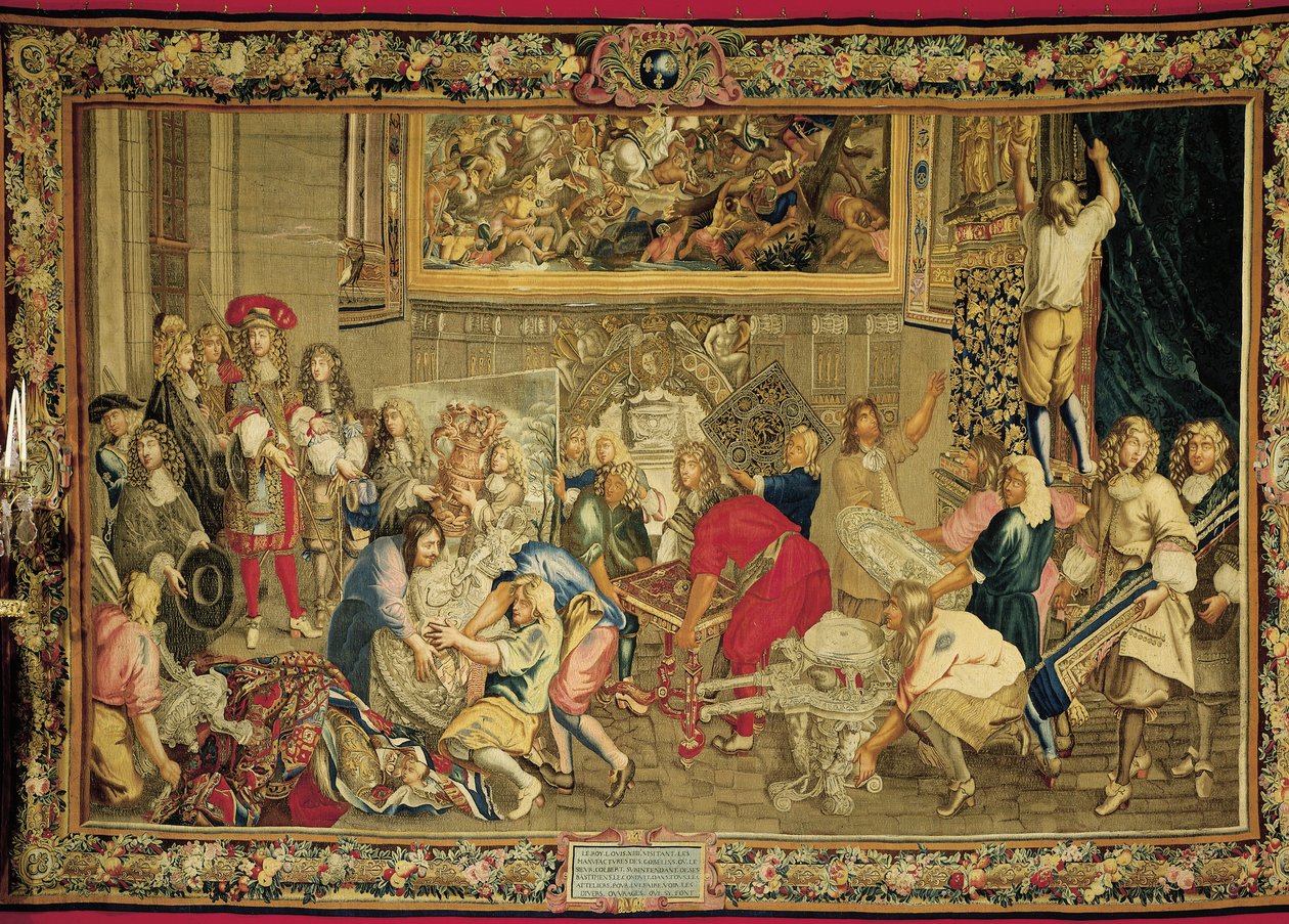 Louis XIV visitando a Fábrica de Gobelins de Charles (studio of ) Le Brun