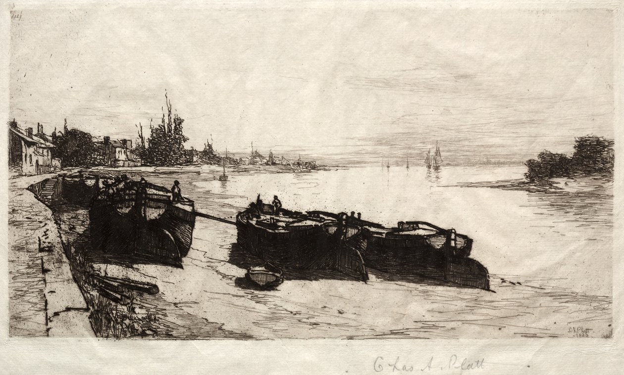 Barcos de barro na Tamisa, 1883. de Charles Adams Platt