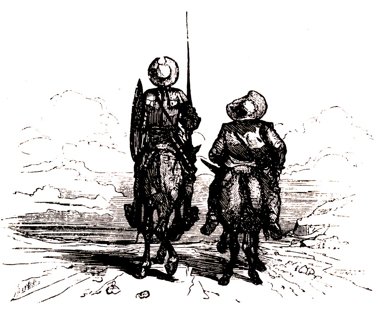 Dom Quixote no seu cavalo, ao lado de Sancho no seu burro de Charles Albert d