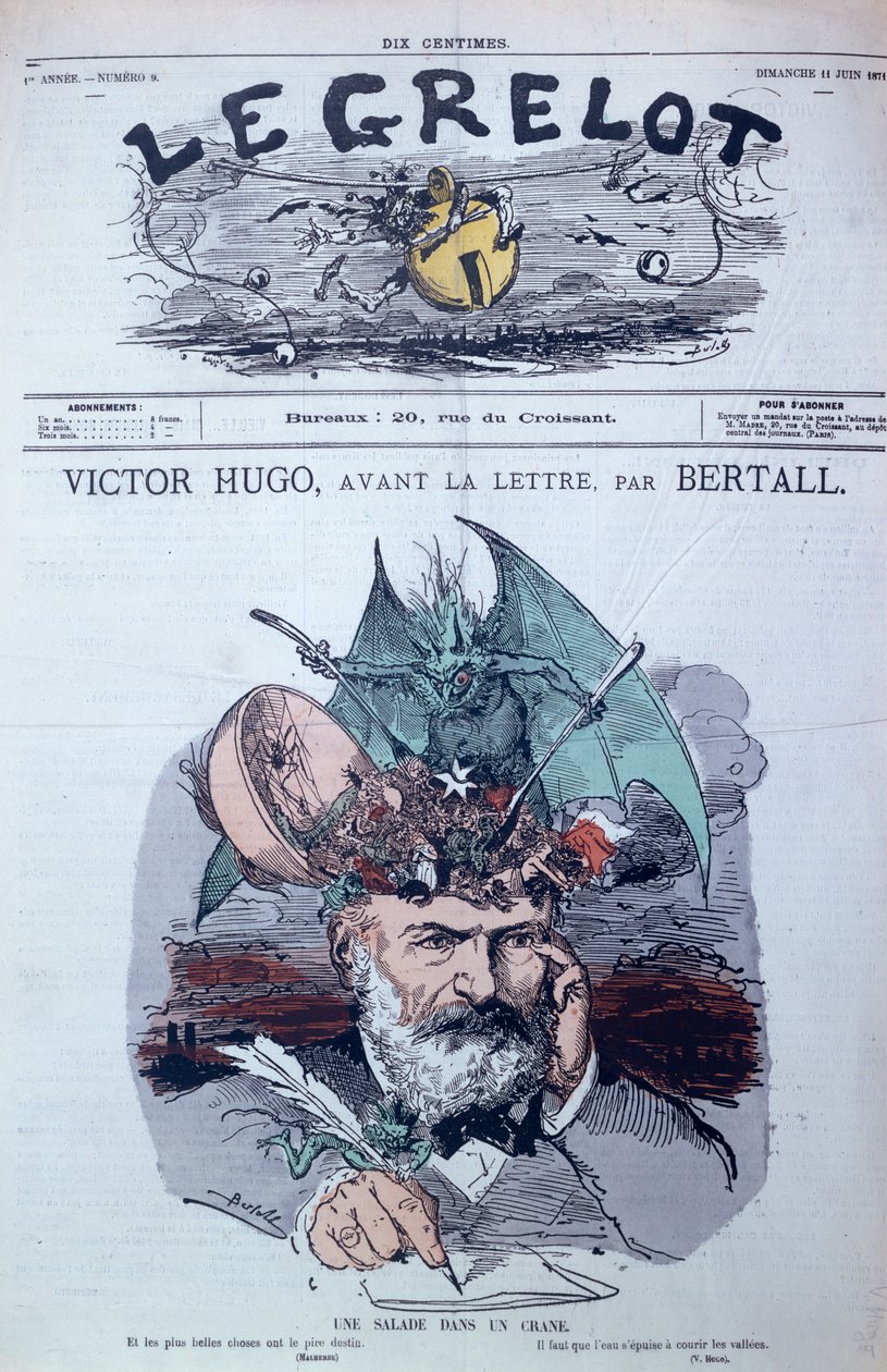 &39;Brain Salad&39;, caricatura de Victor Hugo (1802-85) da capa de &39;Le Grelot&39;, junho de 1871 de Charles Albert d Arnoux Bertall