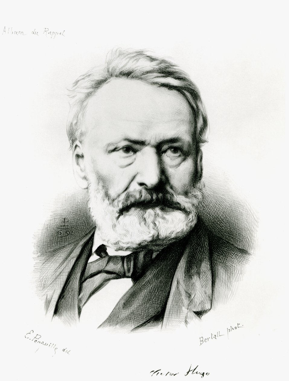 Retrato de Victor Hugo (1802-1885) de &39;Album du Rappel&39;, gravado a partir de uma fotografia de Edme Penauille (ca.1871) 1869 de Charles Albert d Arnoux Bertall