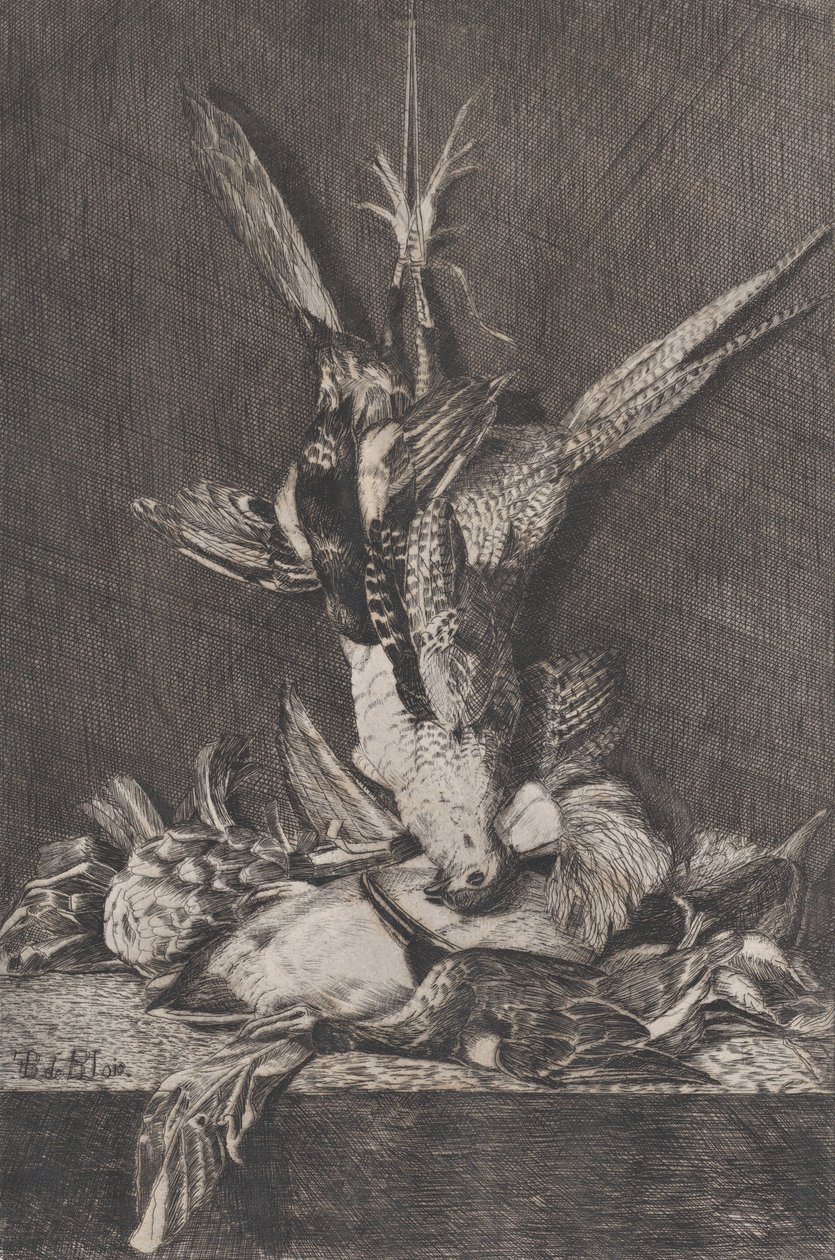 Troféu de caça com aves de caça e alcachofras, 1850-1900. de Charles Alphonse Deblois