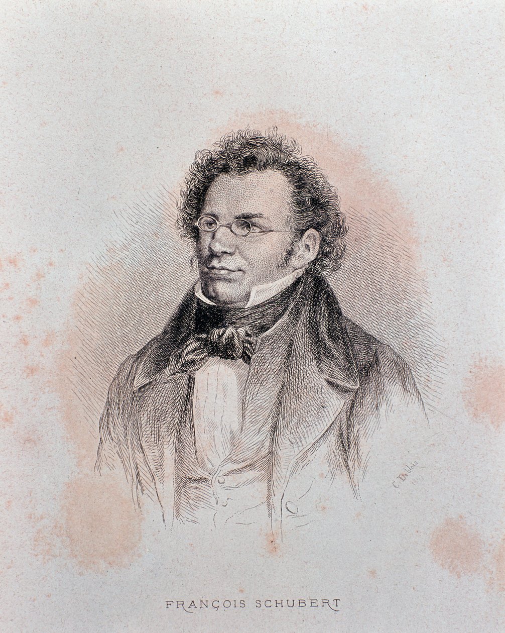 Retrato de Franz Schubert (gravura de Charles Alphonse Deblois