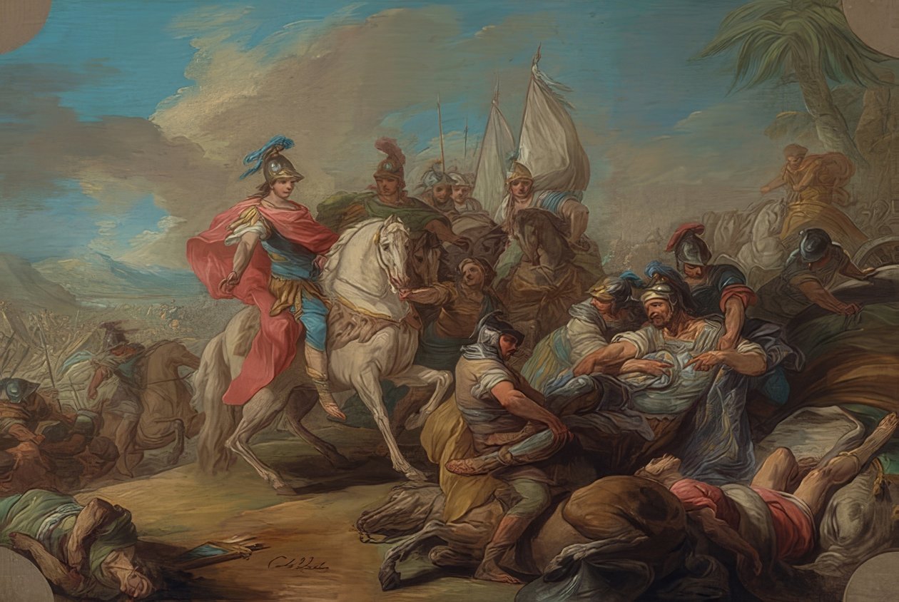 Vitória de Alexandre, o Grande, sobre Poros. Por volta de 1738 de Charles André van Loo