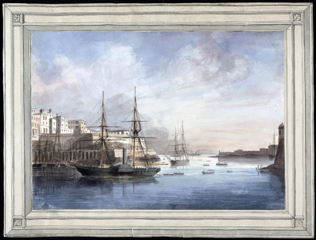 Vue de Malte (Vista em Malta) - Pintura de Charles Andrew Dyce (1816-1853), aquarela sobre papel (25,1x34,9 cm), cerca de 1849 - Universidade de Yale (EUA) de Charles Andrew Dyce