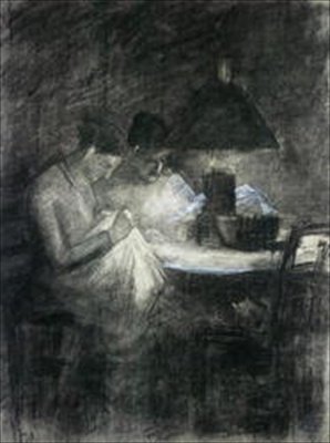 As Costureiras (carvão e giz branco) de Charles Angrand