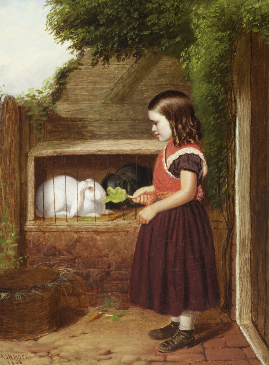 Alimentando os Coelhos, 1868 de Charles Ashmore