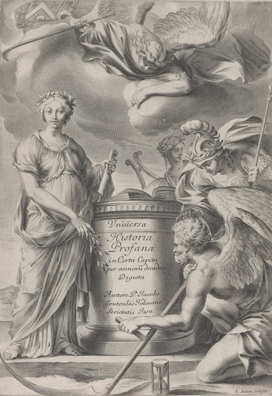 Frontispício para Vnuiersa Historia Profana, c. 1630-70. de Charles Audran