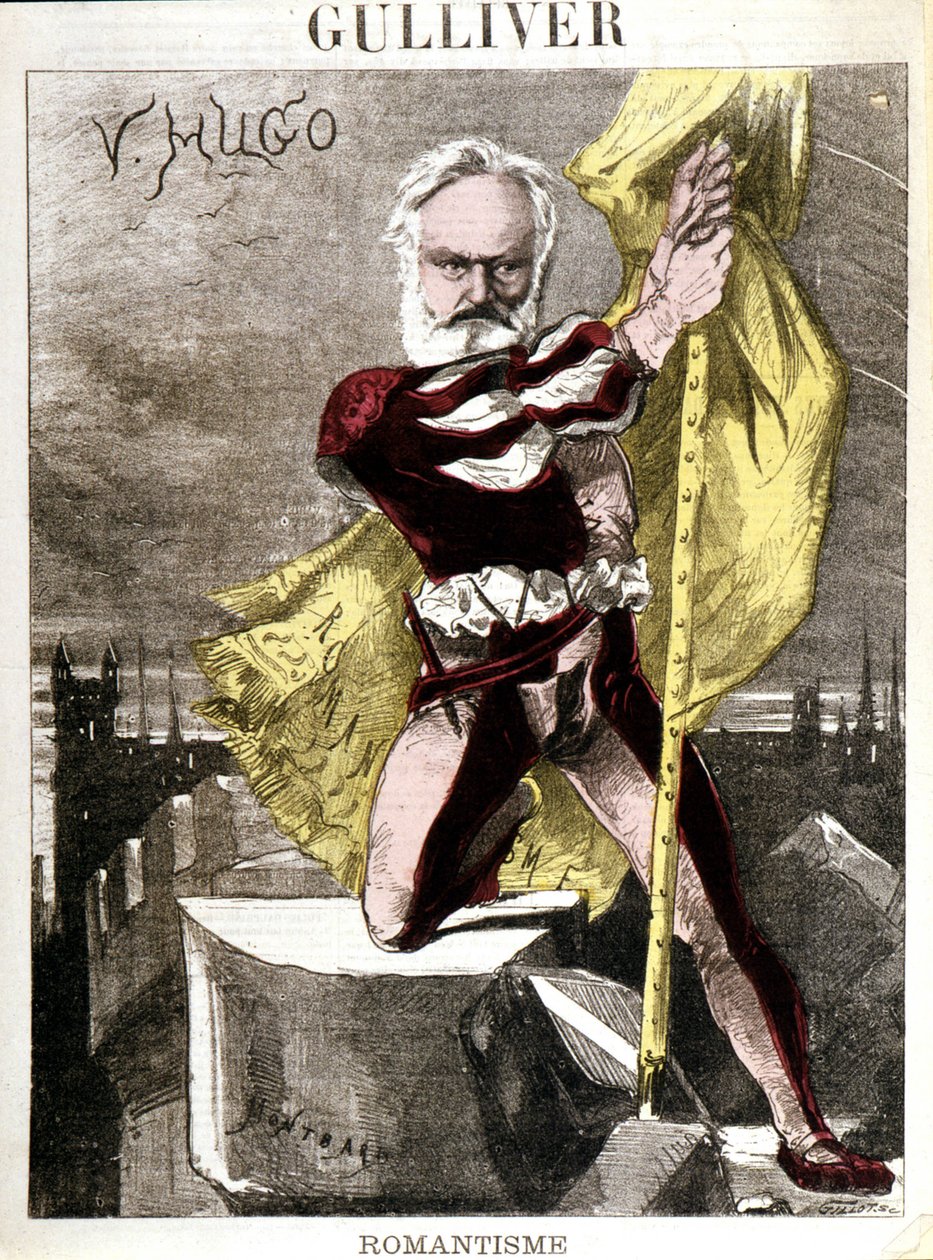 Desenho animado de Victor Hugo por Georges Montbard (1841-1905). "Gulliver - Romantismo". de Charles Auguste Loye