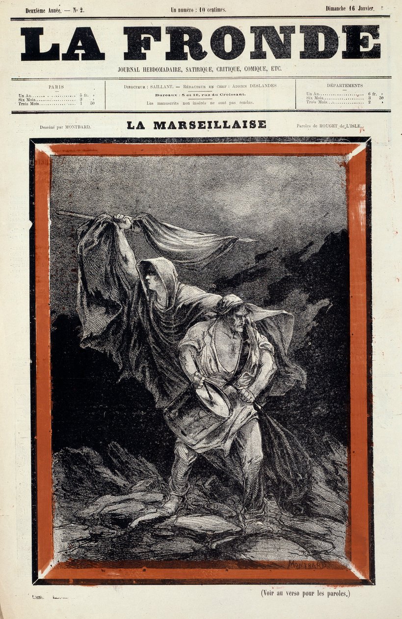 La marseillaise dessin apareceu no jornal la sling. Gravura de Charles Auguste Dit Montbard Loye (1841-1905) de Charles Auguste Loye