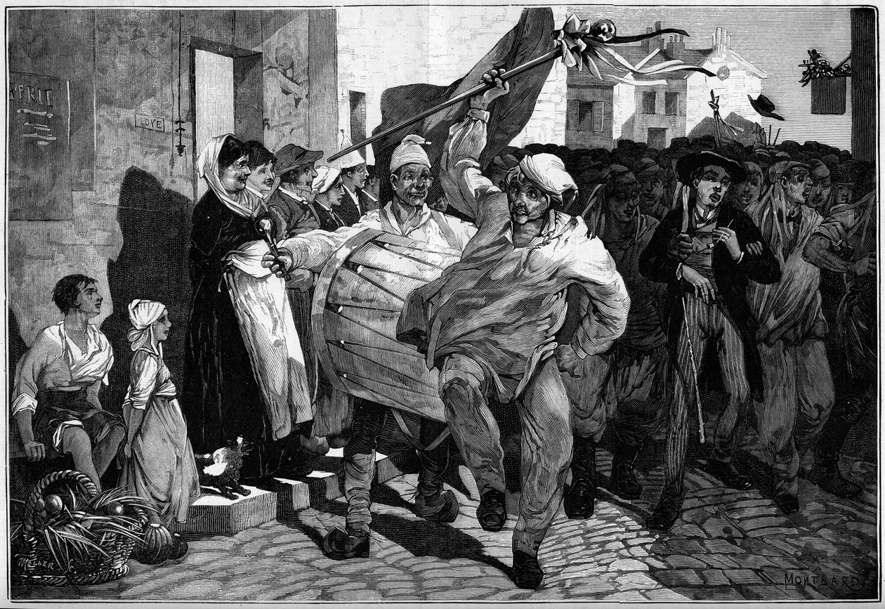 Serviço Militar: o sorteio em Burgundy, recrutas perto de Macon. Gravura de Montbart em "The Illustrous World" n°1299 de 18 de Fevereiro de 1882. de Charles Auguste Loye