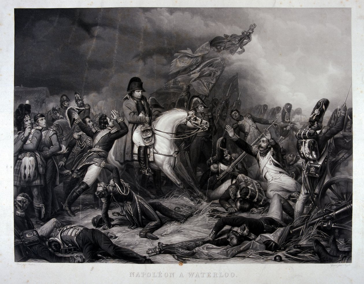 Napoleão (1769-1821) na Batalha de Waterloo, 1815 (mezzotint) de Carl von Steuben