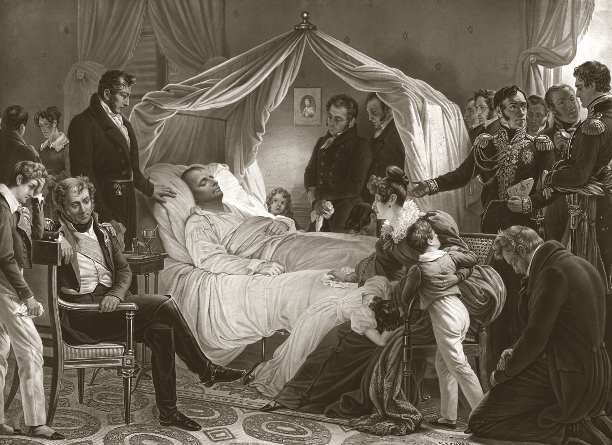 Napoleão em seu leito de morte, 5 de maio de 1821 de Charles Auguste after Steuben