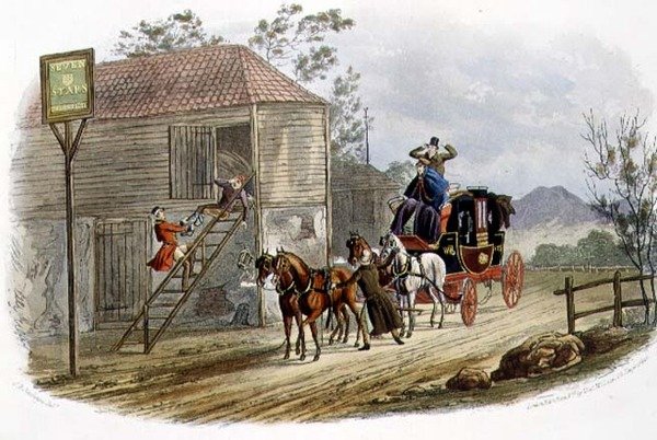 "A Lazy Horsekeeper for the Mail", gravada por R.G. Reeve (fl.1811-37) pub. por Thomas McLean de Charles B. (after) Newhouse