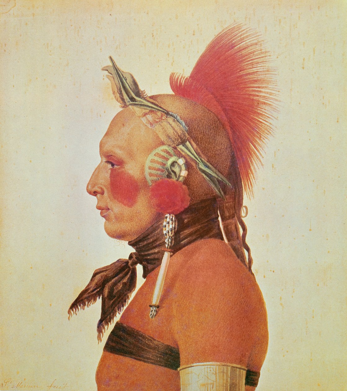 An Osage Warrior, c.1804 (cor litho) de Charles Balthazar Julien Févret de Saint Mémin