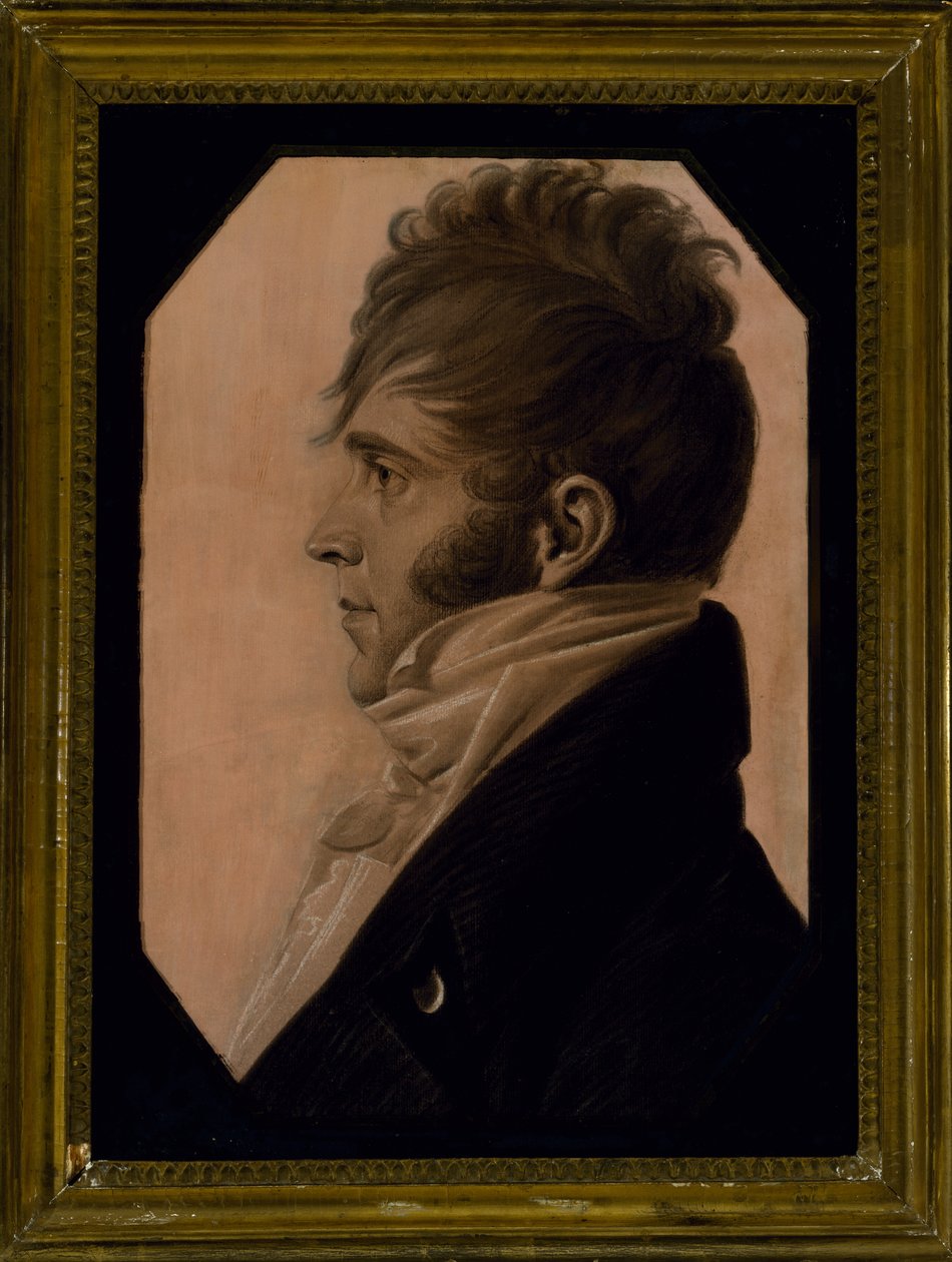 Retrato de um homem, c. 1804 (giz preto realçado com branco em papel rosa) de Charles Balthazar Julien Févret de Saint Mémin