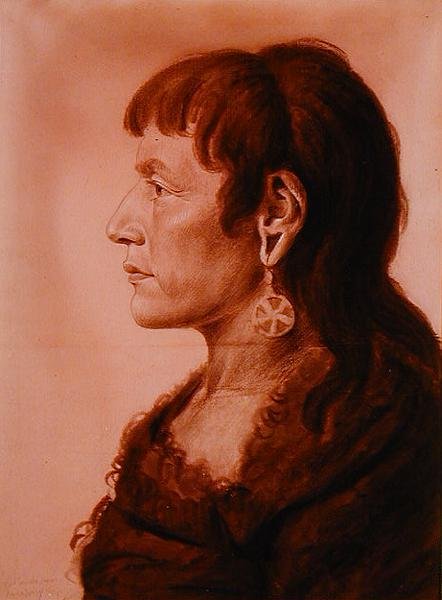 Mulher de Iowas (lápis e carvão vegetal sobre papel) de Charles Balthazar Julien Févret de Saint Mémin