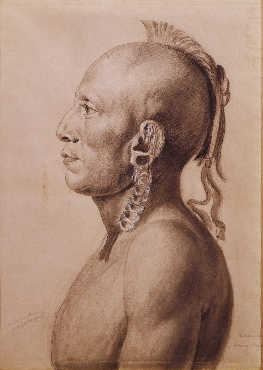 Cachasunghia, um guerreiro Osage, 1806 (lápis e carvão sobre papel) de Charles Balthazar Julien Févret de Saint Mémin
