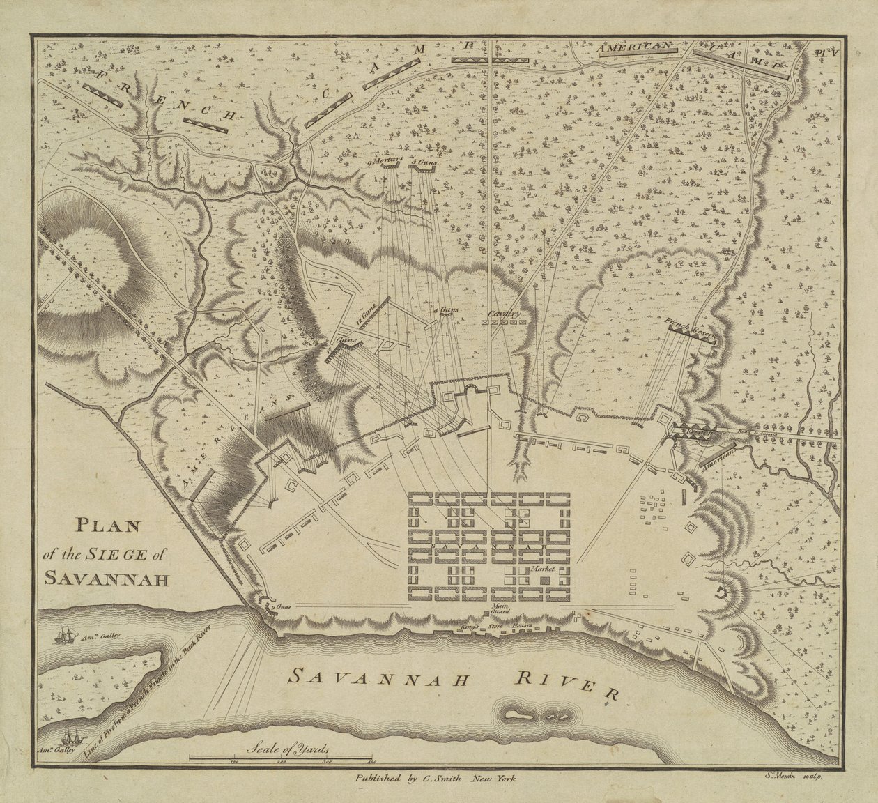 Plano do cerco de Savannah, 1796. de Charles Balthazar Julien Févret de Saint Mémin