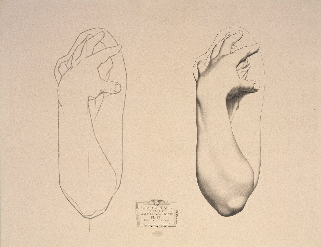 Braço Dobrado de uma Mulher, Prato 22 do Volume I Curso de Desenho, Modelos da Colisão, c.1868 de Charles Bargue