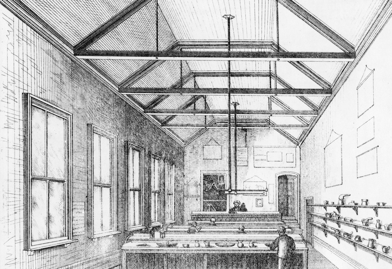 Laboratório químico, Dulwich College, c.1870 (litografia) de Charles Barry