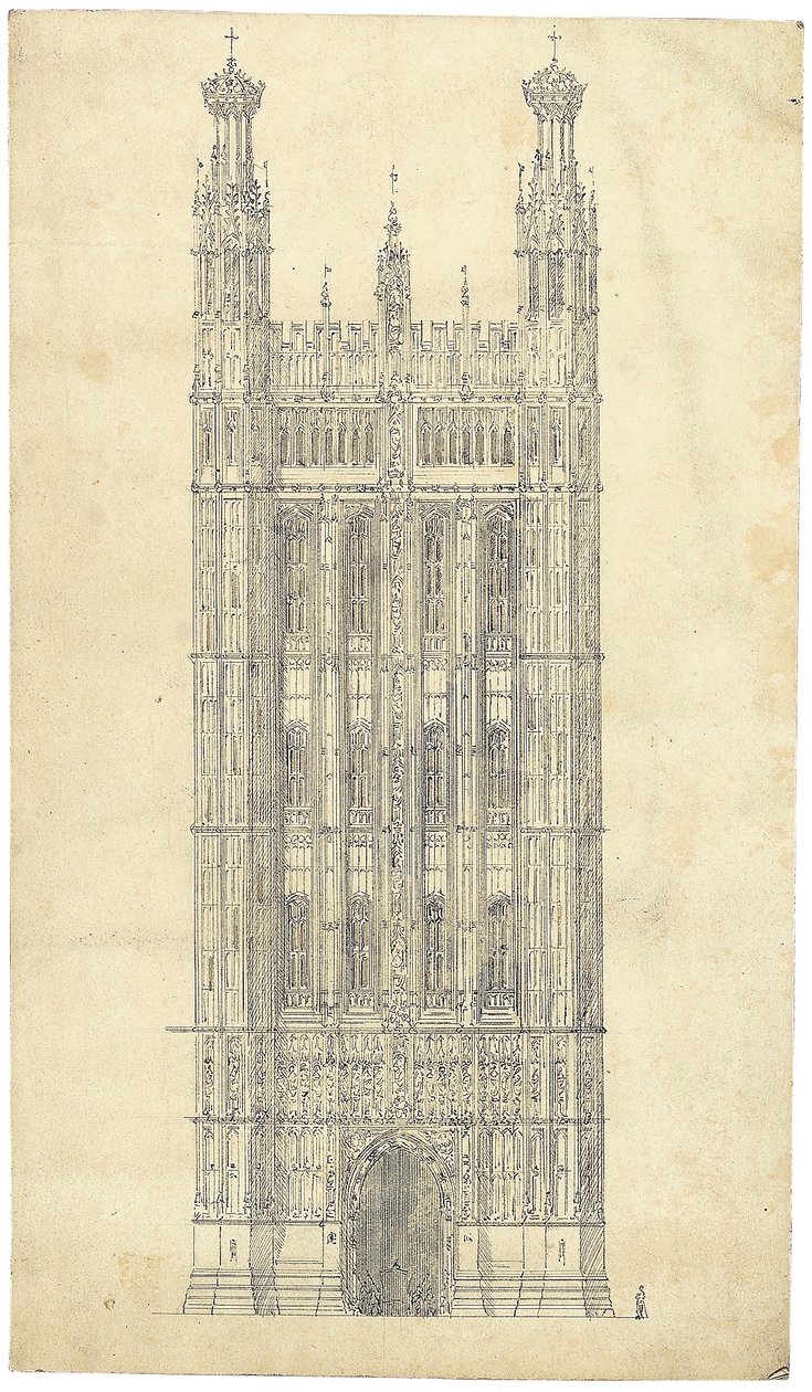 Desenho para as Casas do Parlamento, c.1836-40 (caneta e tinta no papel) de Charles Barry