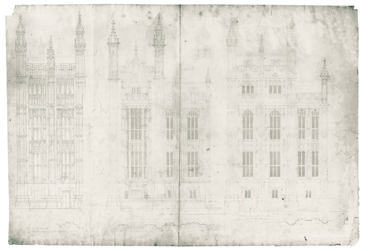 Desenho para as Casas do Parlamento, c.1836-40 (caneta e tinta no papel) de Charles Barry