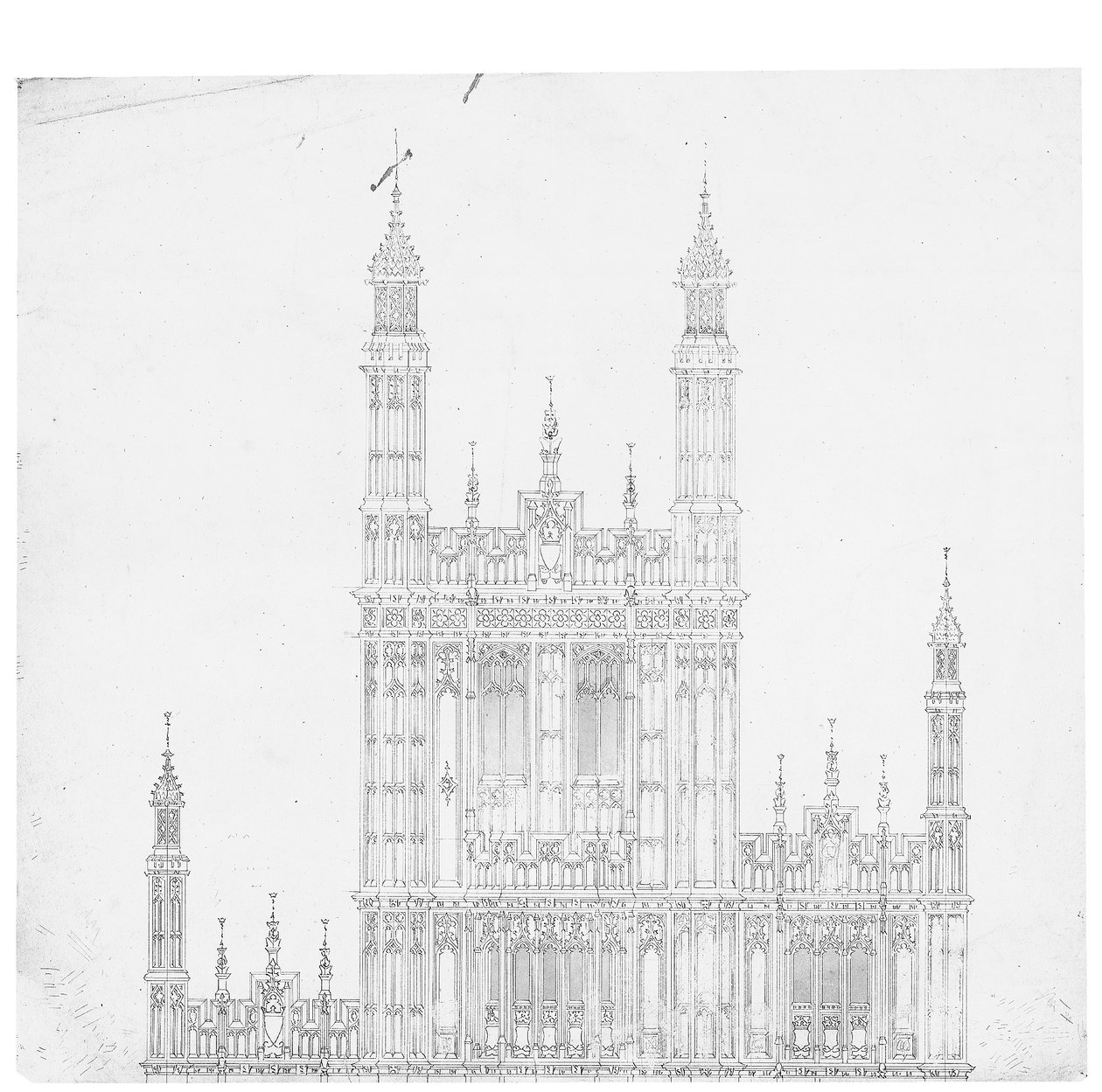 Desenho para as Casas do Parlamento, c.1836-40 (caneta e tinta no papel) de Charles Barry