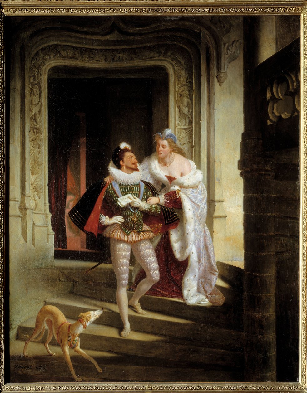 A Marquesa de Noirmoutiers, Charlotte de Beaune Semblancay (1551-1617) procurando desviar Henrique I de Lorena, Duque de Guise chamado Balafre (1550-1588) para ir à assembleia dos estados de Blois antes do seu assassinato (1588) no castelo de B de Charles Barthelemy Durupt