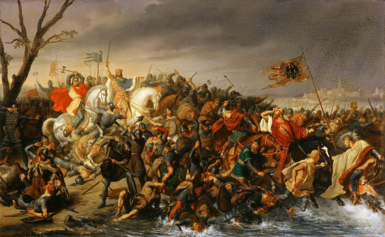 Lotário da França derrota o imperador Otão II nas margens do Aisne, outubro 978 de Charles Barthelemy Jean Durupt
