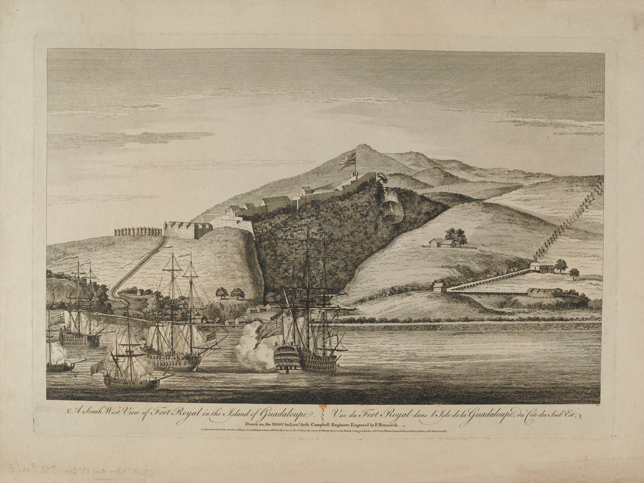  Uma vista sul de Fort Royal na ilha de Guadaloupe , 1759 cerca de de Charles Benazech