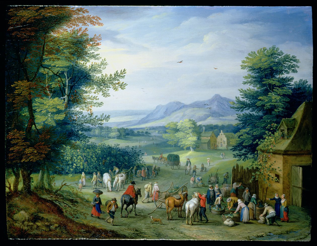 A colheita da uva, figuras em uma paisagem do país de Charles Beschey