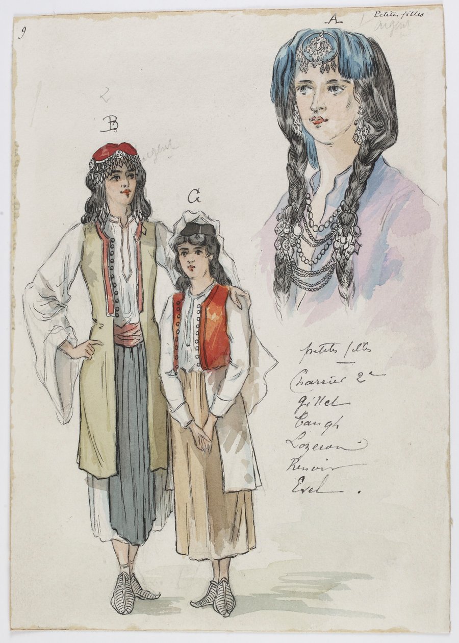 Holmès - A Montanha Negra - figurinos de Charles Bianchini - 09. Raparigas. Misses Charrier 2e, Gillet, Taugh, Lozeran, Renoir, Evel de Charles Bianchini