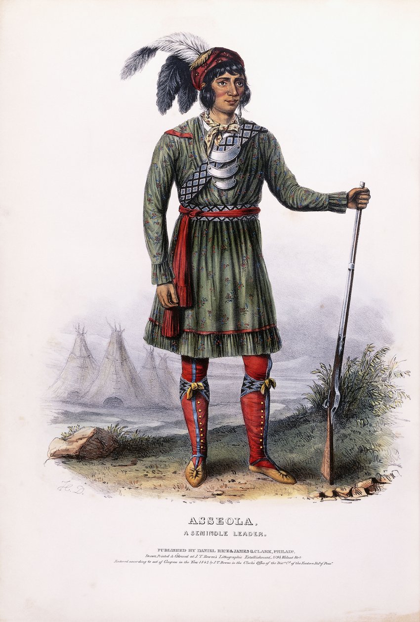 Asseola, a Seminole Leader, c.1837-1844 (litografia colorida feita à mão) de Charles Bird (after) King