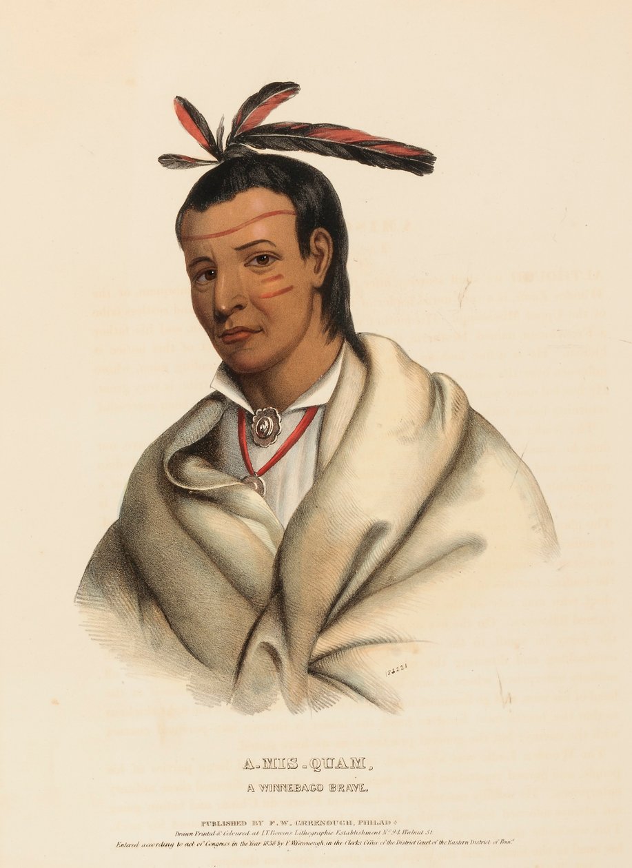 A-MIS-QUAM, UM BRAVO WINNEBAGO, de História das Tribos Indígenas da América do Norte de Charles Bird King