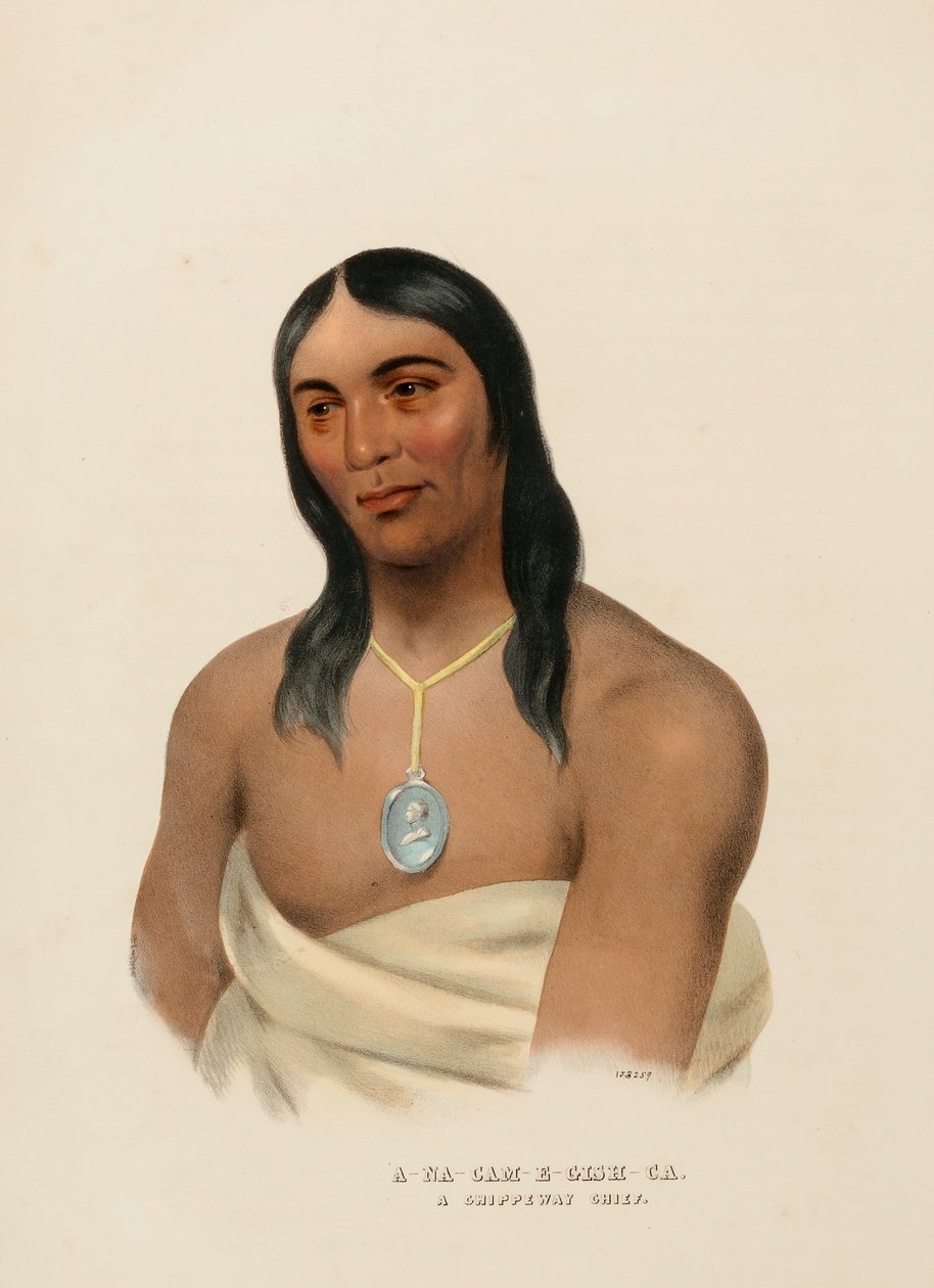 A-NA-CAM-E-GISH-CA. A CHIPPEWA CHIEF, de History of the Indian Tribes of North America (História das tribos indígenas da América do Norte) de Charles Bird King