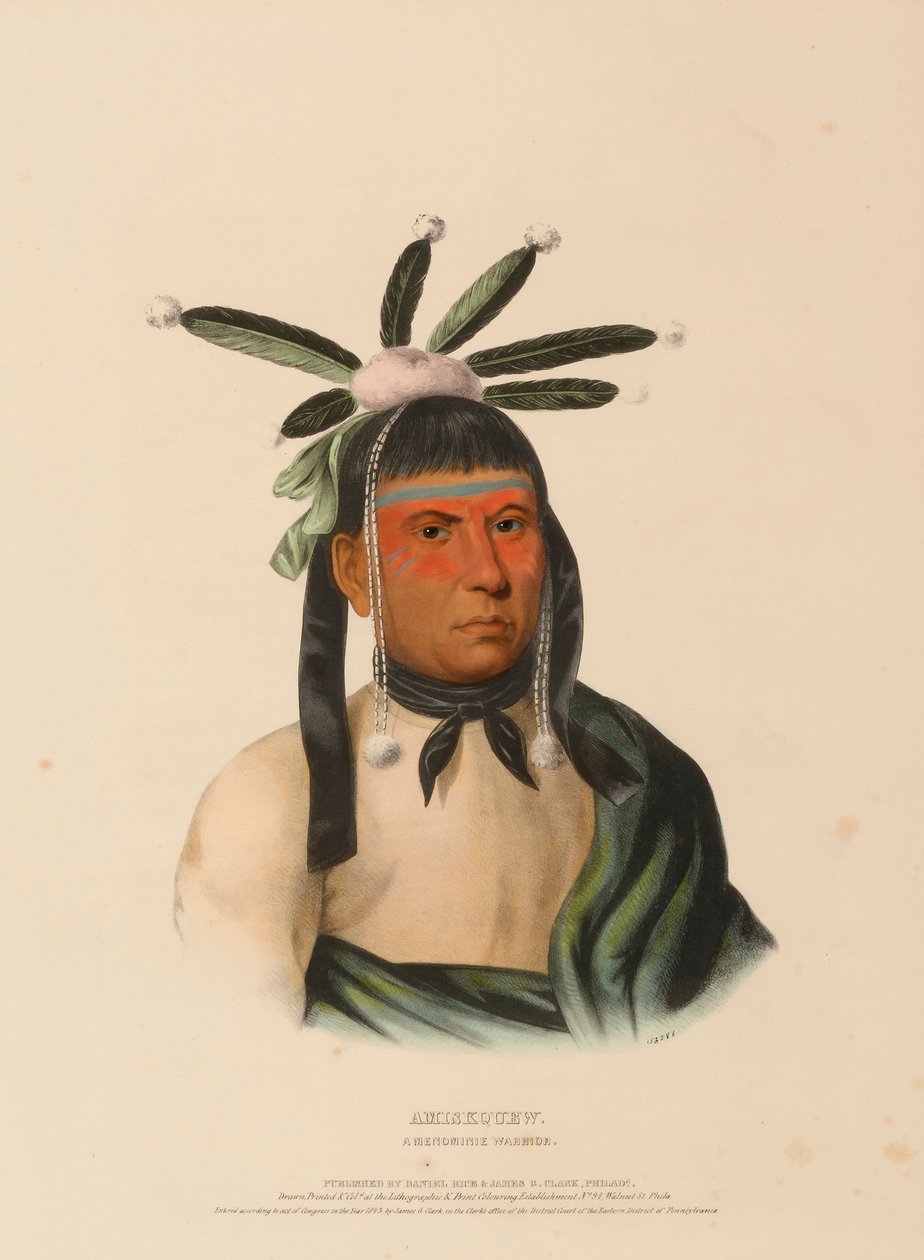 AMISKQUEW. A MENOMINIE WARRIOR", de History of the Indian Tribes of North America de Charles Bird King