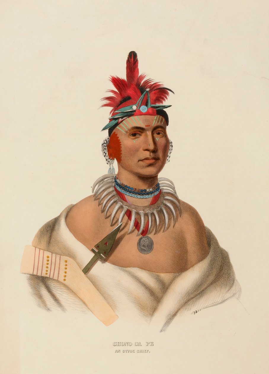 CHONO CA PE. AN OTTOE CHIEF, do History of the Indian Tribes of North America (História das tribos indígenas da América do Norte) de Charles Bird King