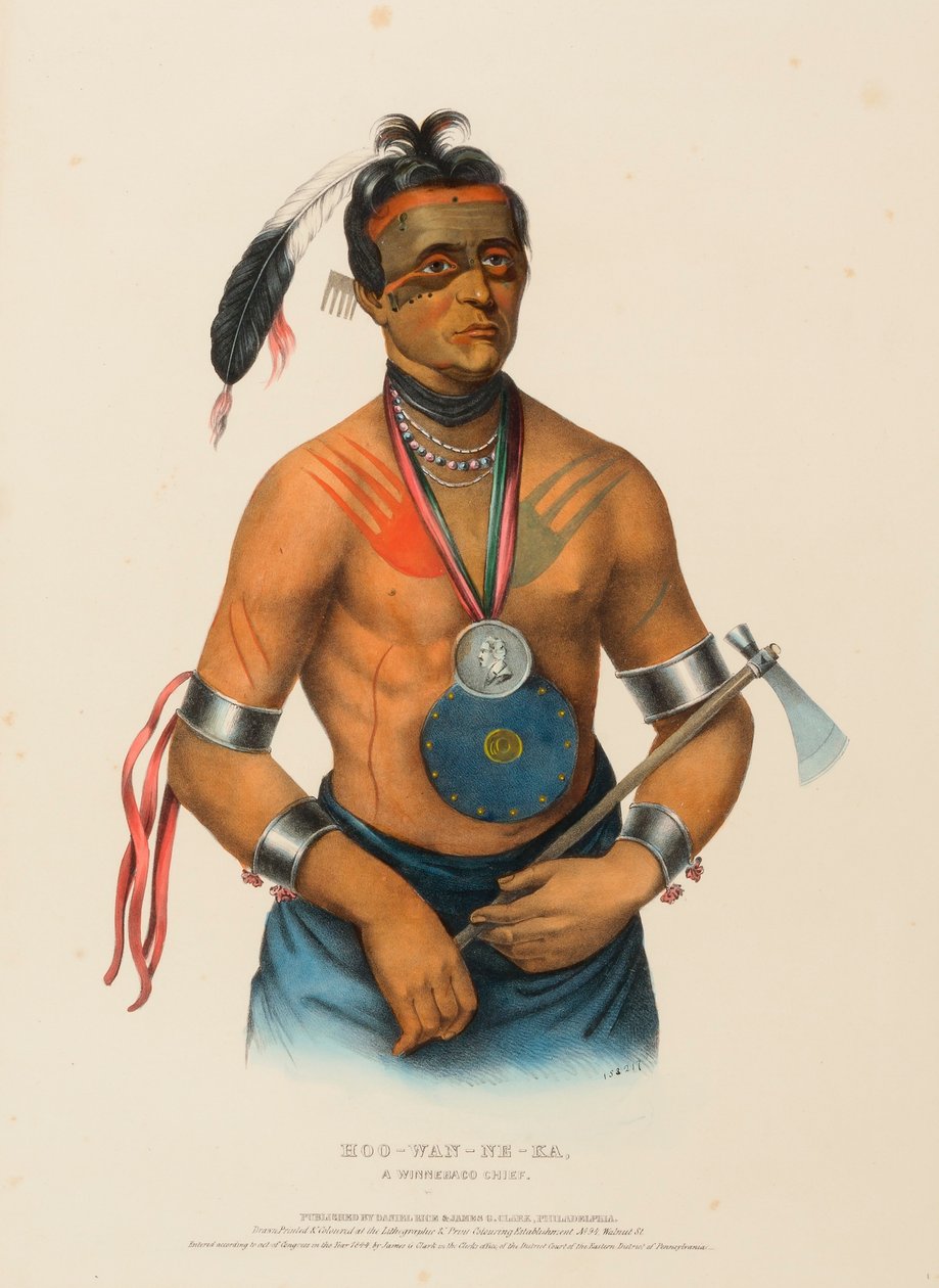 HOO-WAN-NE-KA, UM CHEFE WINNEBAGO, de História das Tribos Indígenas da América do Norte de Charles Bird King
