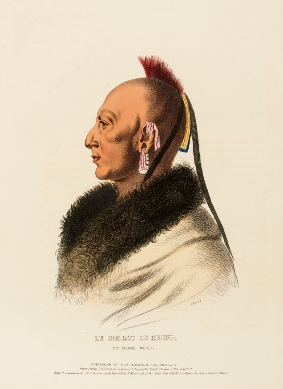 LE SOLDAT DU CHENE, UM CHEFE OSAGE, de História das tribos indígenas da América do Norte de Charles Bird King