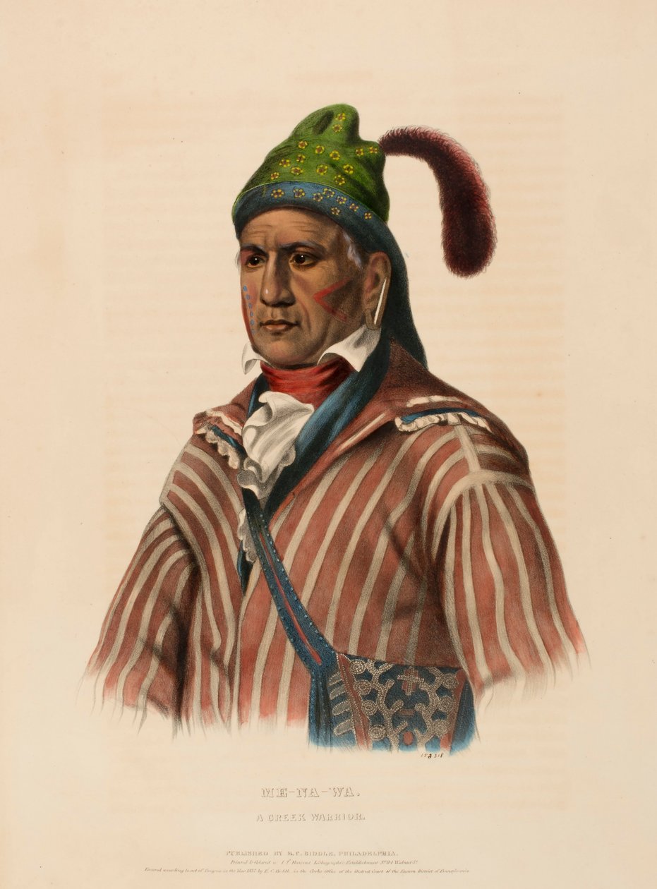ME-NA-WA. A CREEK WARRIOR, de History of the Indian Tribes of North America de Charles Bird King