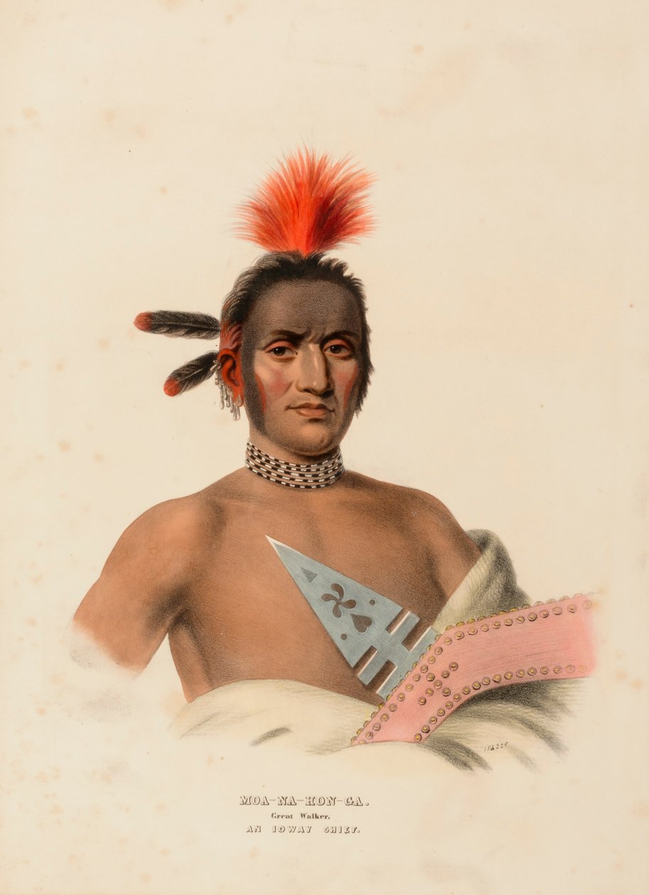 MOA-NA-HON-GA. GRANDE CAMINHANTE. AN IOWAY CHIEF, do History of the Indian Tribes of North America (História das tribos indígenas da América do Norte) de Charles Bird King