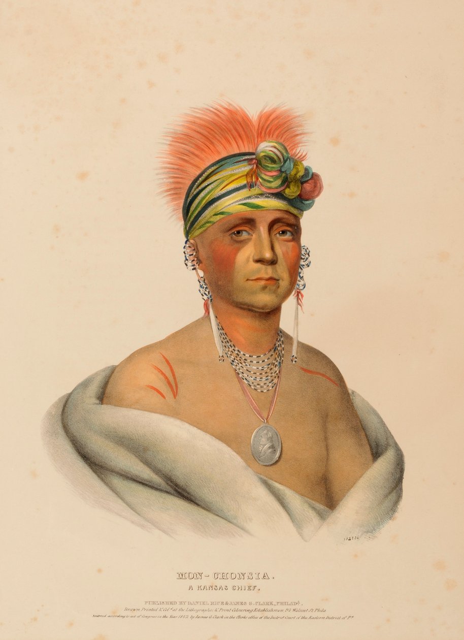 MON-CHONSIA. A KANSAS CHIEF, de History of the Indian Tribes of North America de Charles Bird King