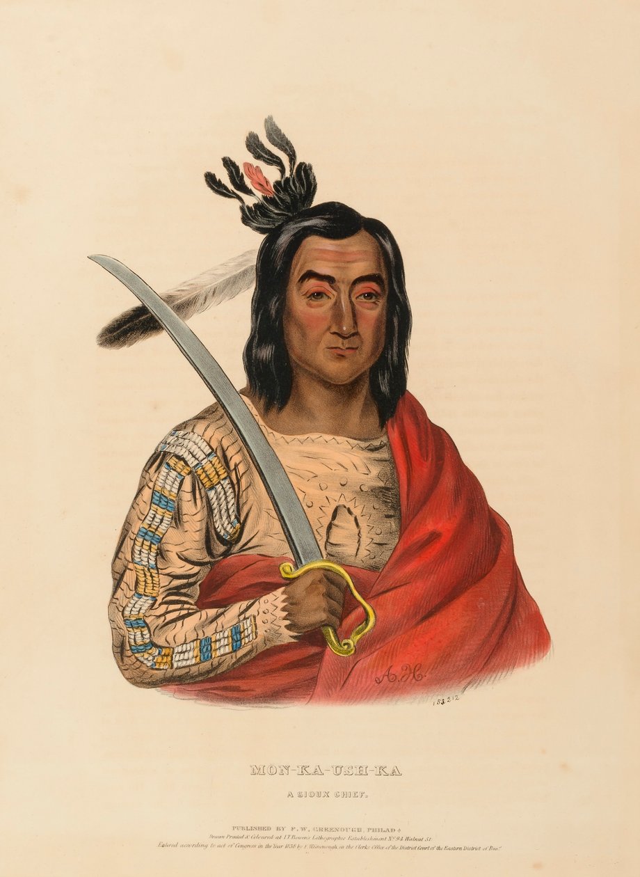 MON-KA-USH-KA. A SIOUX CHIEF, de History of the Indian Tribes of North America de Charles Bird King