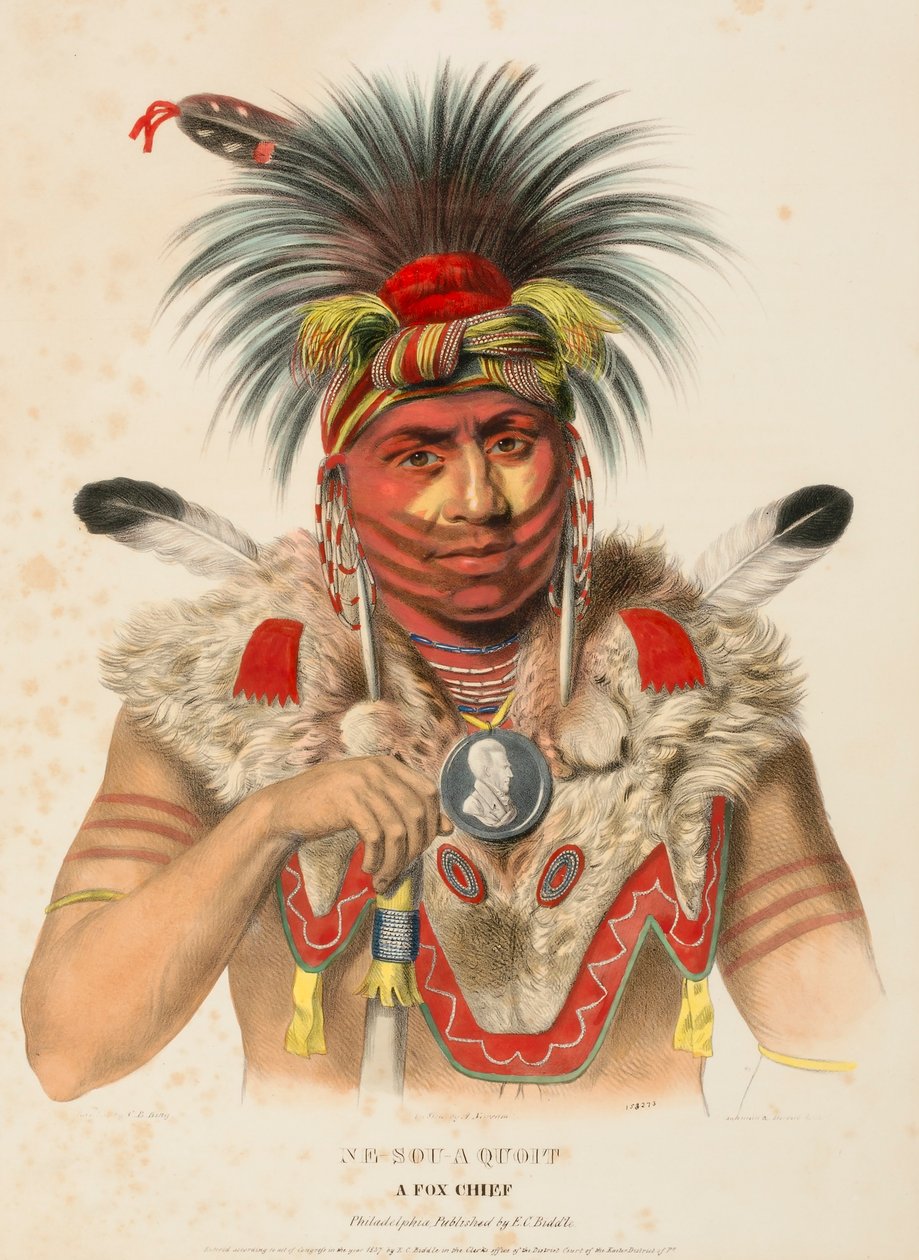 NE-SOU-A-QUOIT. A FOX CHIEF, do History of the Indian Tribes of North America (História das tribos indígenas da América do Norte) de Charles Bird King